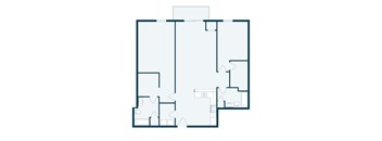 A floor plan of a house with a kitchen, living room, and two bedrooms.