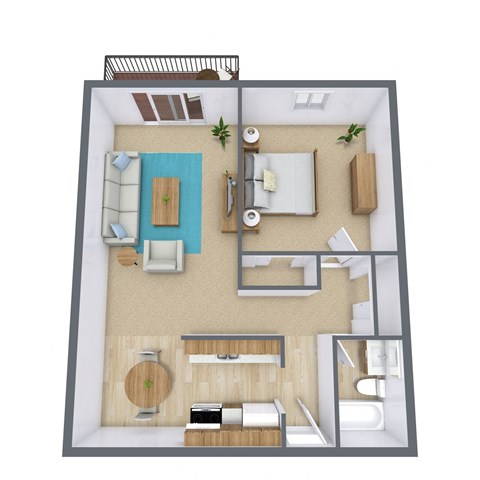 a floor plan of a bedroom with a bathroom and a living room