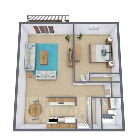 a floor plan of a bedroom with a bathroom and a living room