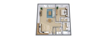 a floor plan of a bedroom with a bathroom and a living room