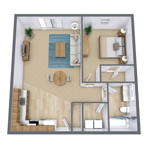 a floor plan of a bedroom with a bathroom and a living room