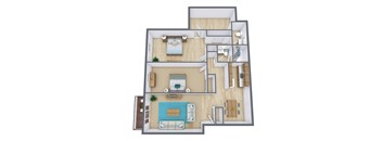 a floor plan of a house with a bedroom and a living room