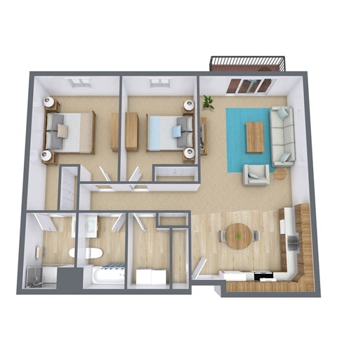 a 3d floor plan of a bedroom with a living room and a bathroom