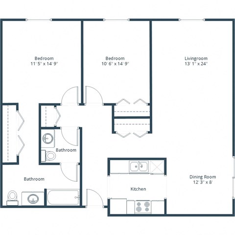 Glen Pond Apartments | Two Bedroom Floor Plan 22B