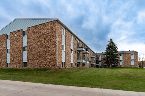 Grand Forks, ND Grandview Apartments. Exterior of a brick apartment.