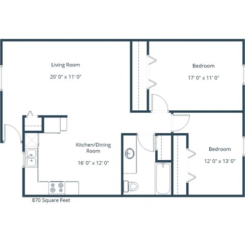 Highland Meadows Apartments in Bismarck, ND | Two Bedroom Floor Plan 21A