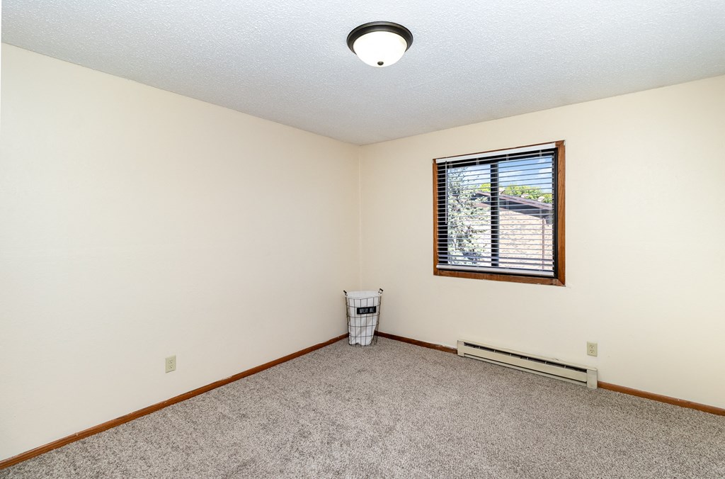 an empty room with carpet and a window. Hutchinson, MN Echo Manor Apartments