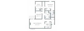 Galleria 3 Apartments in Fargo, ND | Three Bedroom Floor Plan 32A