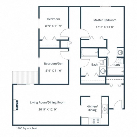 Galleria 3 Apartments in Fargo, ND | Three Bedroom Floor Plan 32A