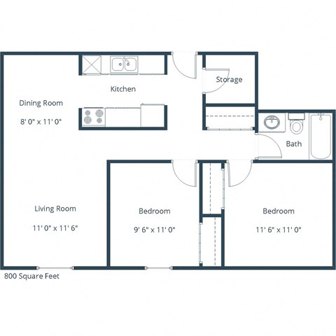 Parkwood East and West Apartments in Fargo, ND | Two Bedroom Floor Plan 21A
