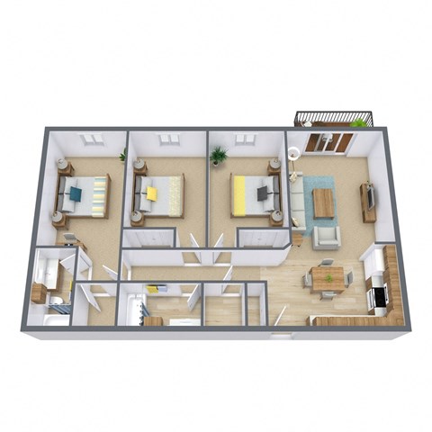 Lake Crest Apartments in West Fargo, ND | Three Bedroom Floor Plan 32A