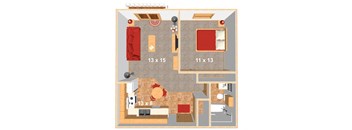 Lake Crest - One Bedroom - Plan 11A