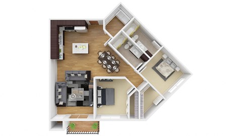 a stylized floor plan with a bedroom and a living room. Circle Pines, MN Lexington Lofts
