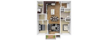 a floor plan from above of a 2 bedroom apartment. Circle Pines, MN Lexington Lofts