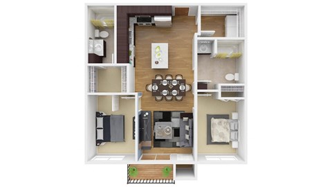 a floor plan from above of a 2 bedroom apartment. Circle Pines, MN Lexington Lofts