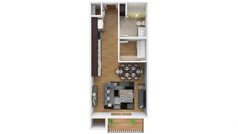 a stylized floor plan with a bedroom and a living room. Circle Pines, MN Lexington Lofts