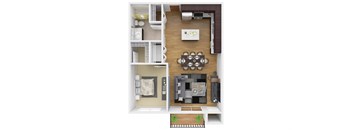 a stylized floor plan with a bedroom and a living room. Circle Pines, MN Lexington Lofts
