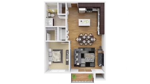 a stylized floor plan with a bedroom and a living room. Circle Pines, MN Lexington Lofts
