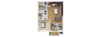 a stylized floor plan with a bedroom and a living room. Circle Pines, MN Lexington Loft