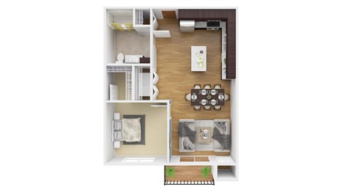 a stylized floor plan with a bedroom and a living room. Circle Pines, MN Lexington Loft
