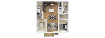 the bungalow floor plan with bedroom and living room. Circle Pines, MN Lexington Lofts