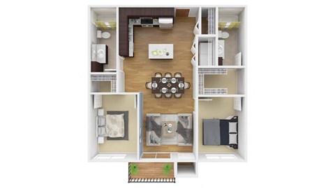 the bungalow floor plan with bedroom and living room. Circle Pines, MN Lexington Lofts