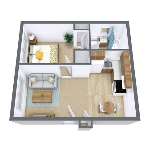 Louise Apartments | One Bedroom Floor Plan 11A