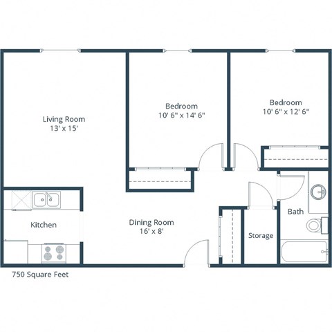 Luxford Court Apartments in Fargo, ND | Two Bedroom Floor Plan 21A