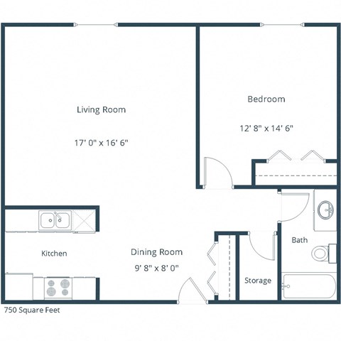 Monticello Apartments | One Bedroom Floor Plan