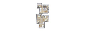 A floor plan of a two-story residential building with a staircase connecting the two levels.