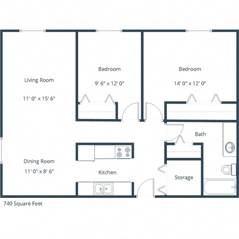 Schrock Apartments in Fargo, ND | Two Bedroom Floor Plan 21A