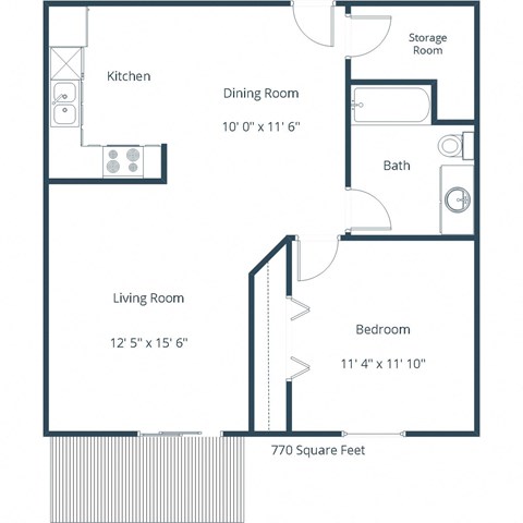 Oxford Apartments | One Bedroom Floor Plan