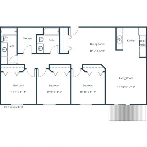 Oxford Apartments | Three Bedroom Floor Plan