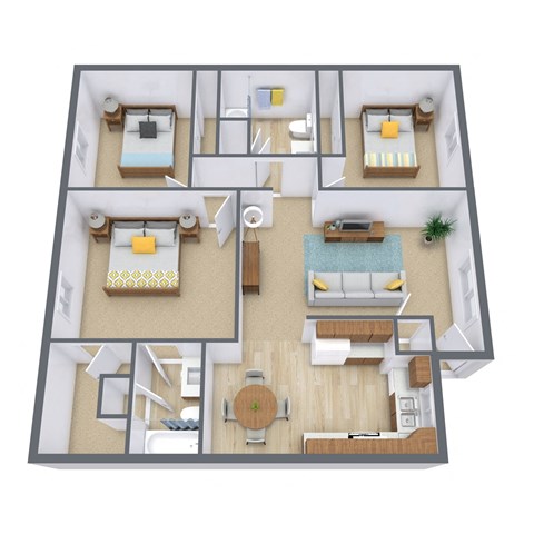 Parkwest Gardens Apartments in West Fargo, ND | Three Bedroom Floor Plan 32A
