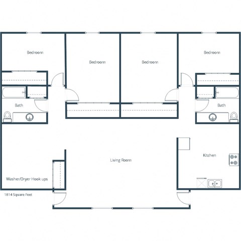 Parkwest Gardens Apartments in West Fargo, ND | Four Bedroom Floor Plan 42A