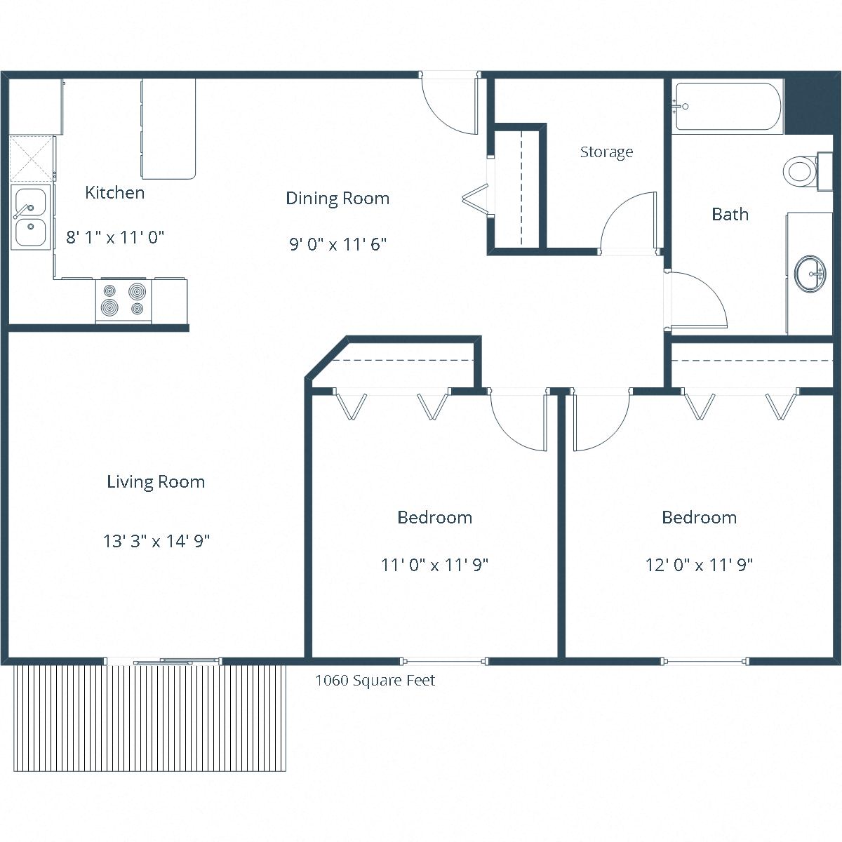 Pinehurst Apartments | Two Bedroom Floor Plan A