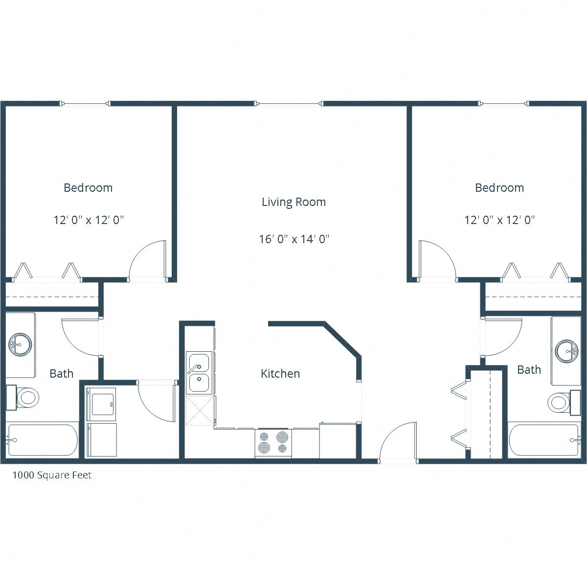 Pinehurst Apartments | Two Bedroom Two Bath Floor Plan A