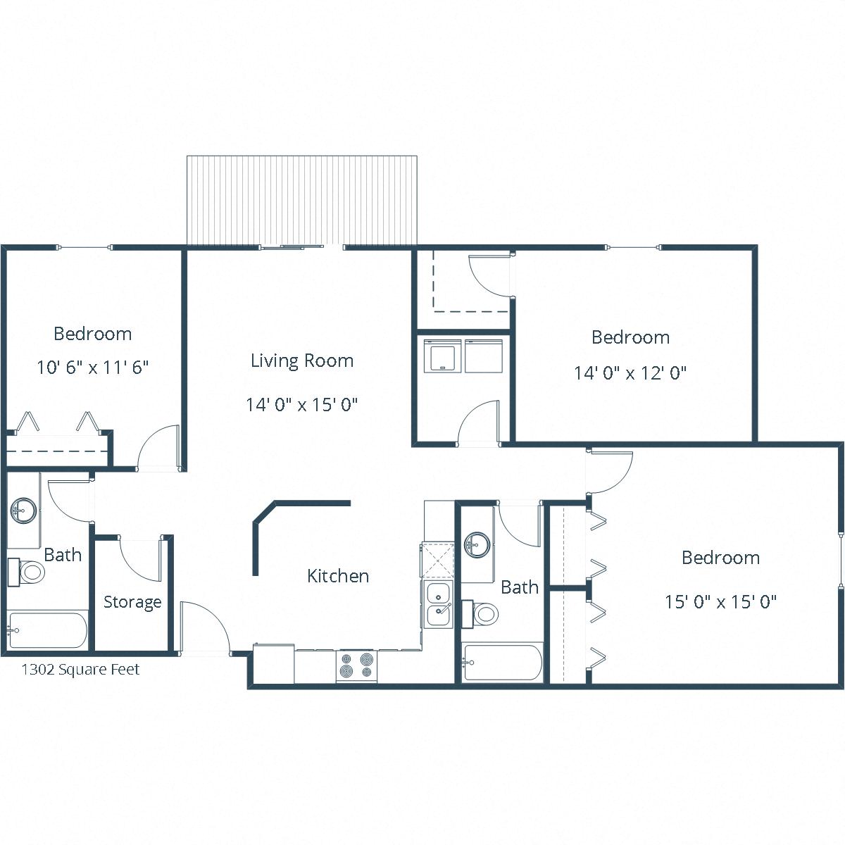 Pinehurst Apartments | Three Bedroom Floor Plan