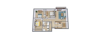 a bedroom floor plan with a bathroom and a living room