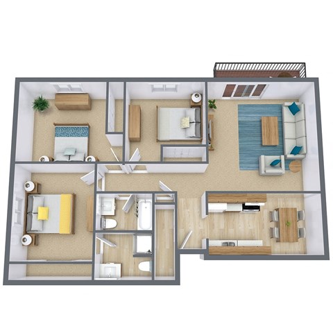 a bedroom floor plan with a bathroom and a living room