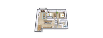 Place One Apartments in Fargo, ND | Two Bedroom Floor Plan 21B