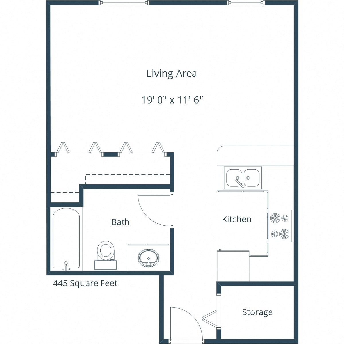 Rosegate Apartments | Efficiency Floor Plan A