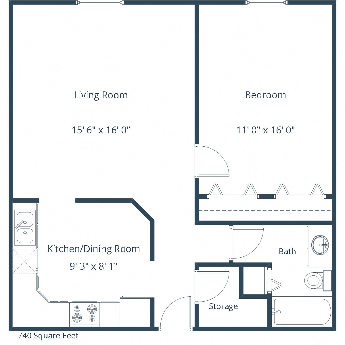 Rosegate Apartments | One Bedroom Floor Plan