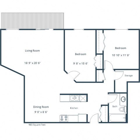 Westcourt Apartments in Fargo, ND | Two Bedroom Floor Plan 21D