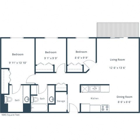 Westcourt Apartments in Fargo, ND | Three Bedroom Floor Plan 32A