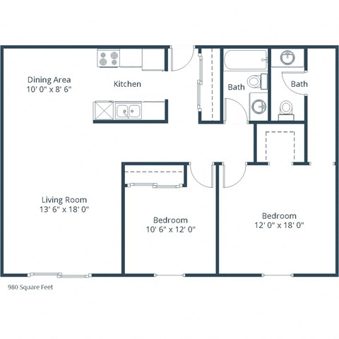 Parkview Estates in Coon Rapids, MN | Two Bedroom Floor Plan 215A