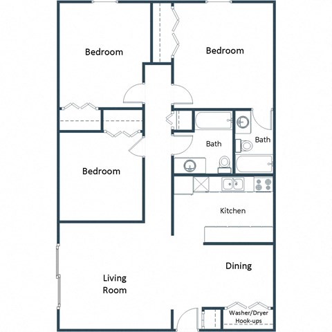 Harrison 1 & 2 Apartments | Three Bedroom Floor Plan