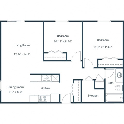 Library Lane Apartments in Grand Forks, ND | Two Bedroom Floor Plan 21A