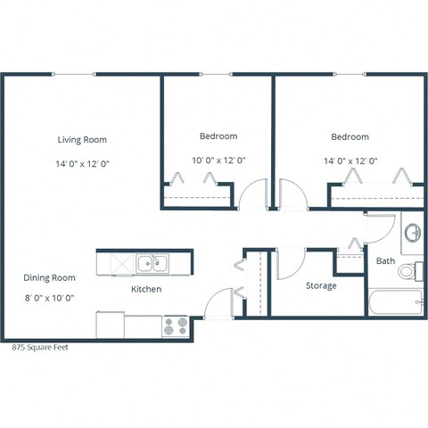 Mayfair Apartments in Grand Forks, ND | Two Bedroom Floor Plan 21A