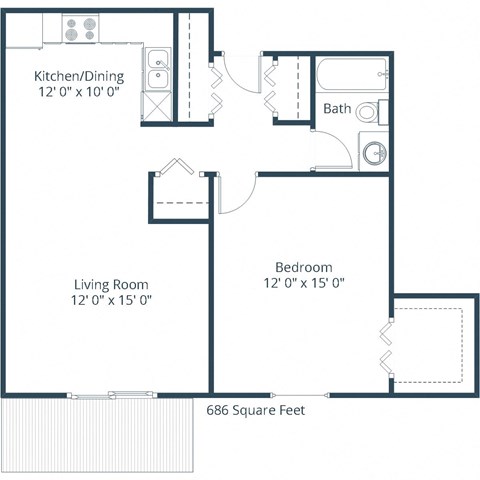 Ridgemont Apartments in Grand Forks, ND | One Bedroom Floor Plan 11A